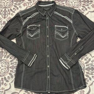 Black Casual Button Down Shirt with Contrast Stitching